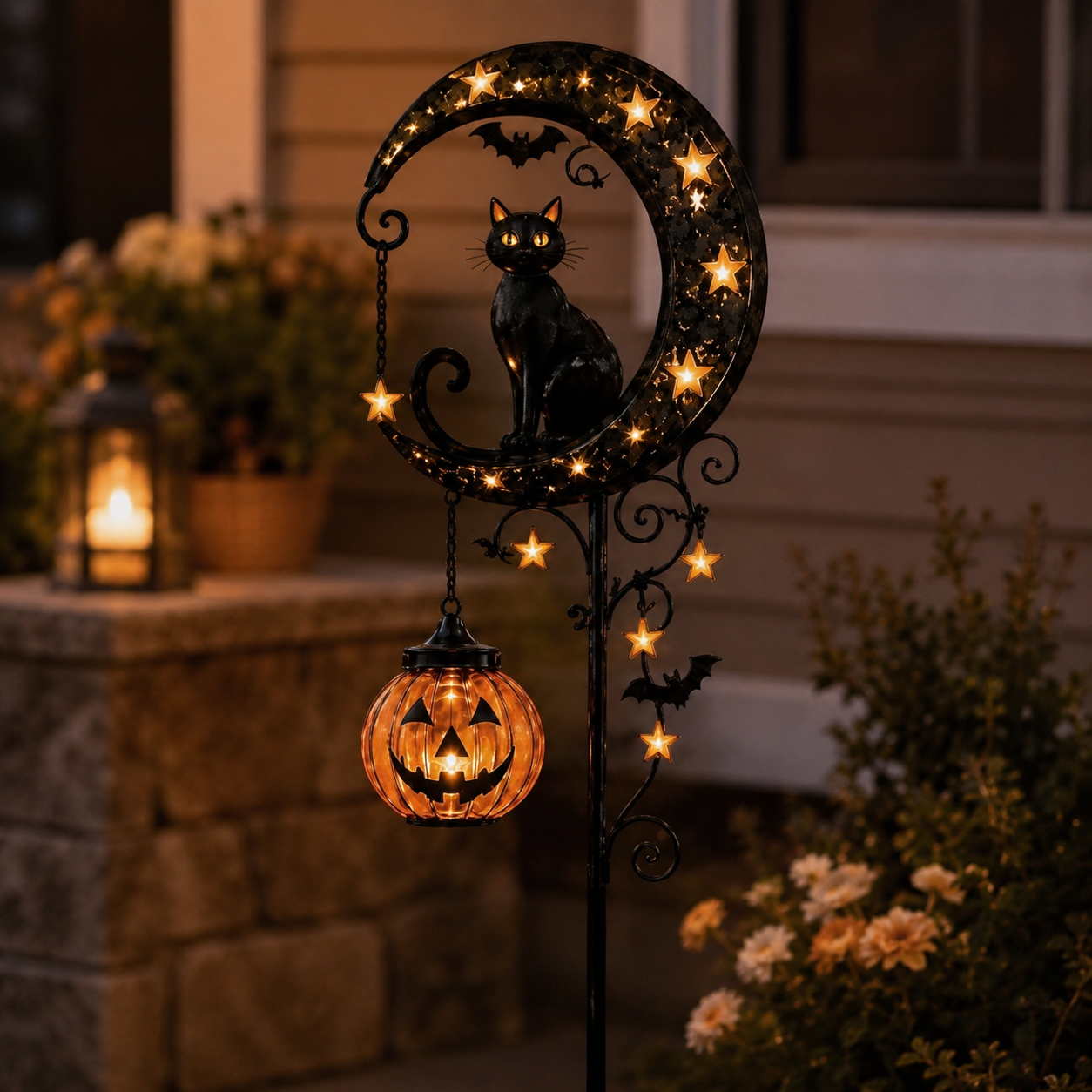 ๐ฅLast Chance Before They're Gone! Solar Halloween Black Cat Moon Garden Stake Light ๐๐โโฌ๐
