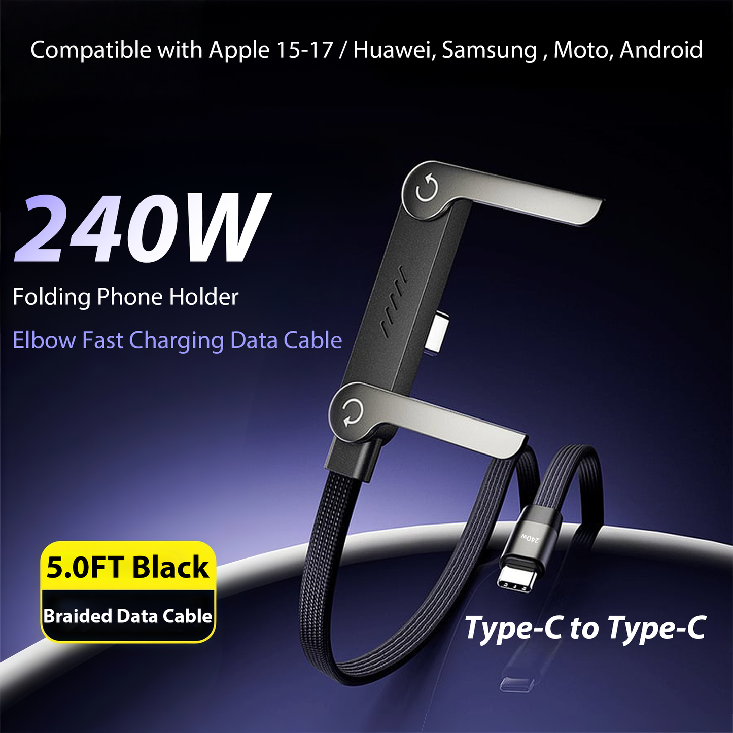 🏆Official Authorized | MFi-Certified Cables🔥 2-in-1 Cable 240W Fast Charging with Phone Stand
