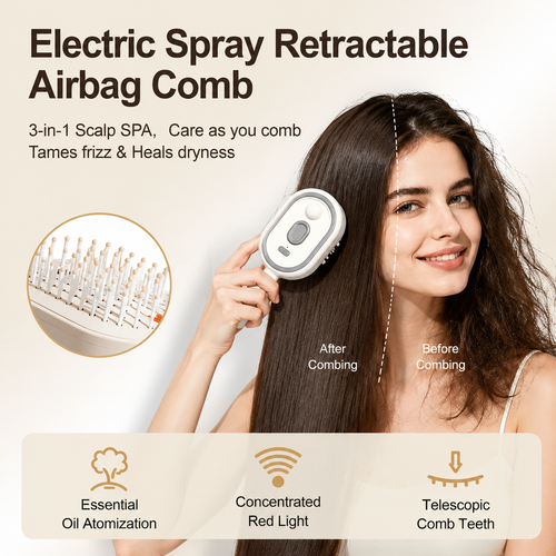 3-in-1 Electric Mist Detangling Brush for Frizz & Scalp Massage