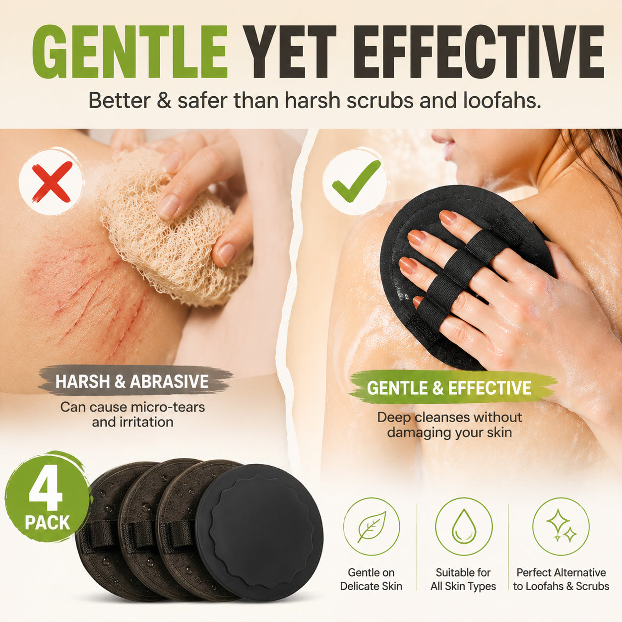 🧽 4-PackSoft🧽 Rubber Shower Scrubber for Gentle Exfoliation & Deep Cleansing