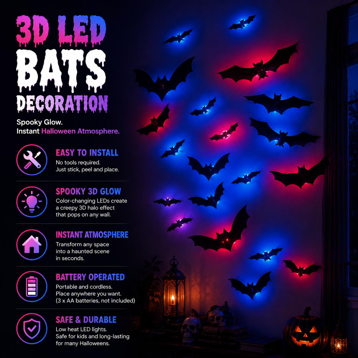 Budevia™bat lights Instant Halloween Atmosphere—No Complicated Setup