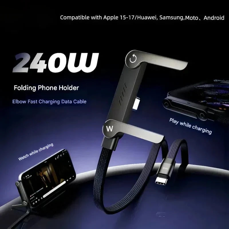 🏆Official Authorized | MFi-Certified Cables🔥 2-in-1 Cable 240W Fast Charging with Phone Stand