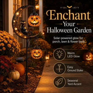 🔥Last Chance Before They're Gone! Solar Halloween Black Cat Moon Garden Stake Light 🎃🐈‍⬛🌙