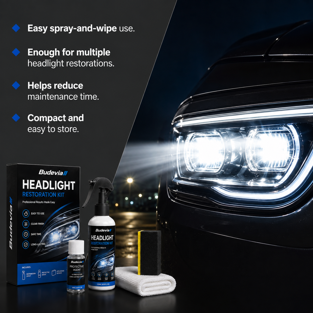 🔥 Last Day 50% OFF🚘Automotive Headlight Restoration Kit for Yellowed & Cloudy Lenses