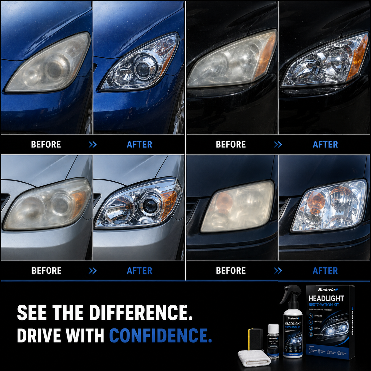🔥 Last Day 50% OFF🚘Automotive Headlight Restoration Kit for Yellowed & Cloudy Lenses