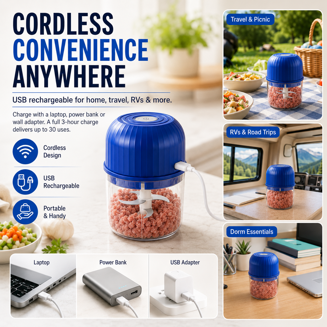 🔥Last Day 60% OFF — Cordless Multifunctional Mini Chopper with 4 Sharp Blades