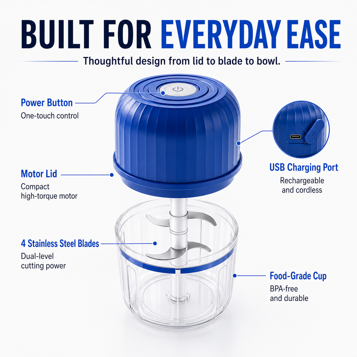 🔥Last Day 60% OFF — Cordless Multifunctional Mini Chopper with 4 Sharp Blades